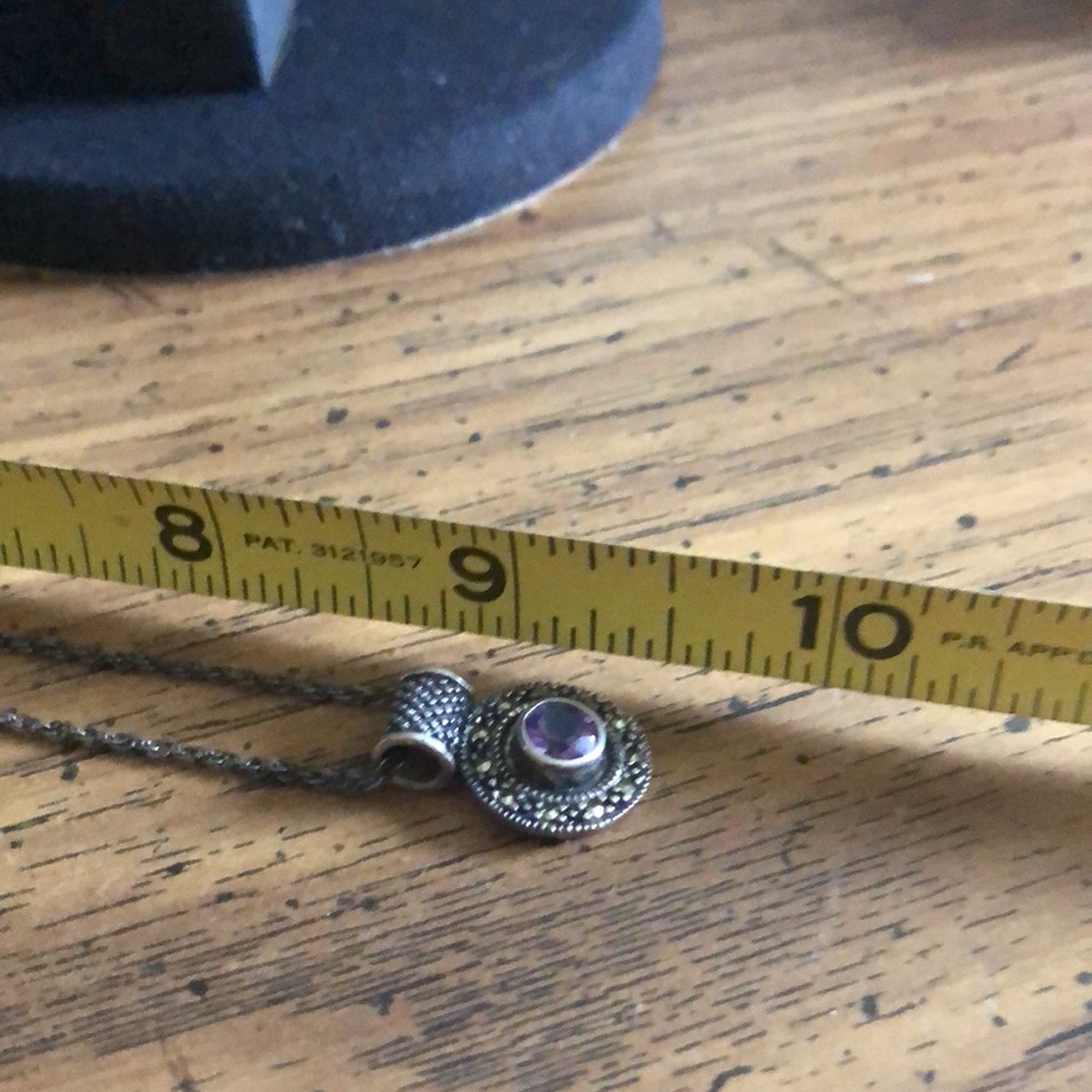 Vintage One of a Kind Amethyst/Marcasite .925 Necklace - Picture 6 of 6